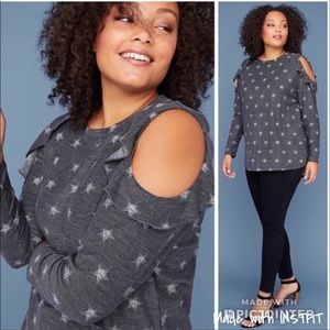 Lane Bryant Gray with Stars Cold Shoulder Top
